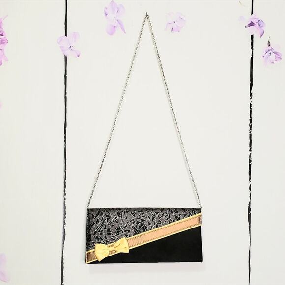 VINTAGE - Wild Rose Faux Suede Bow Accent Formal Evening Clutch NWT - Picture 2 of 8